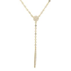 925 Sterling Silver Gold Plated CZ Drop Bar Necklace