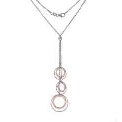 925 Sterling Silver Italian Fancy Rose Plated Rhodium Lariat Necklace