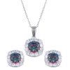 925 Sterling Silver Rhodium Plated Halo Synthetic Mystic Topaz CZ Set