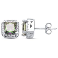 925 Sterling Silver Princess Cut Rainbow Topaz and Cubic Zirconia