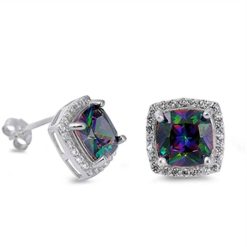 925 Sterling Silver Cushion Cut Rainbow Topaz & Cubic Zirconia Earring