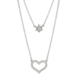 925 Sterling Silver Rhodium Plated Double Chain Heart Necklace