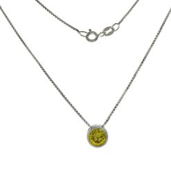 Sterling925 Silver Yellow Cubic Zirconia Bezel Setting With Box Chain Rhodium Necklace