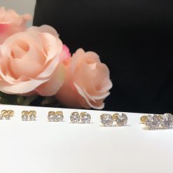 18 Karat Yellow Gold CZ Stud Earrings With Screw Back