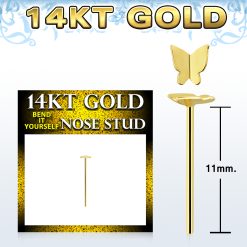 10karat gold self bending nose stud 22g/0.6mm with plain gold butterfly shaped top