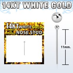 14 Karat White Gold Self Bending Nose Stud 22g/0.6mm With A 1.5mm Ball On Top