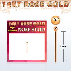 14karat rose gold self bending nose studs 22g/0.6mm with an 1.5mm ball on top
