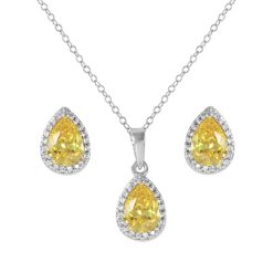 925 Sterling Silver Rhodium Plated Pear November Birthstone Set