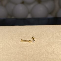 18 Karat Gold 1.5mm Ball And 2mm Stone Barbell