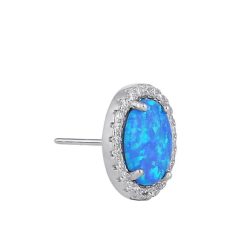 Alternative view of 925 Sterling Silver Blue Lab Opal & Clear CZ Oval Stud Earrings