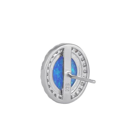 925 Sterling Silver Blue Lab Opal & Clear CZ Oval Stud Earrings - Image 4