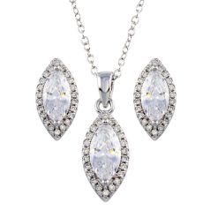 925 Sterling Silver Rhodium Plated Clear CZ Marquise Shape CZ Set
