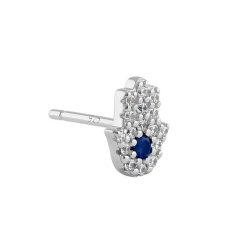 Alternative view of 925 Sterling Silver Petite Hamsa Round Sapphire Clear Cut CZ Earrings