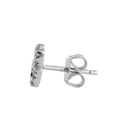 925 Sterling Silver Petite Hamsa Round Sapphire Clear Cut CZ Earrings - Image 3