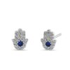 925 Sterling Silver Petite Hamsa Round Sapphire Clear Cut CZ Earrings