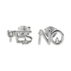 925 Sterling Silver YES NO Rhodium CZ Stud Earrings