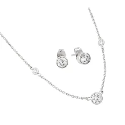 925 Sterling Silver Rhodium Plated Clear Individual CZ Stud Earring and Necklace Set