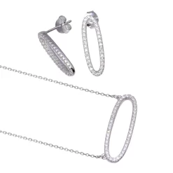 925 Sterling Silver Rhodium Plated Open Oval CZ Set