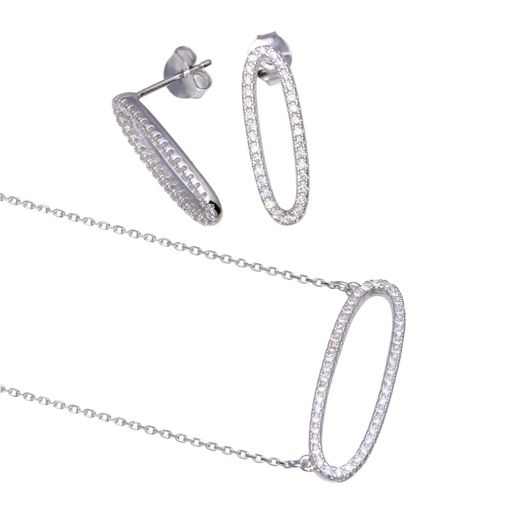 925 Sterling Silver Rhodium Plated Open Oval CZ Set