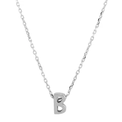 925 Sterling Silver Rhodium Plated Small Initial B Necklace