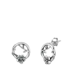 925 Sterling Silver Oxidized Flower Stud Earrings With Push Back