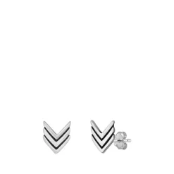 925 Sterling Silver Oxidized Chevron Stud Earrings With Push Back