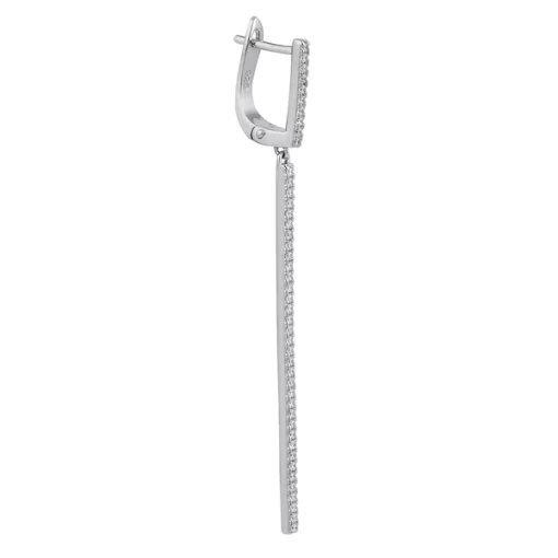 925 Sterling Silver Clear CZ Dangling Bar Earrings - Image 2