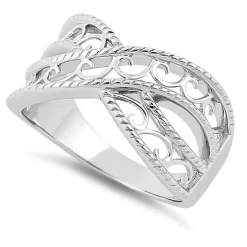 925 Sterling Silver Elegant Overlapping Waves Ring