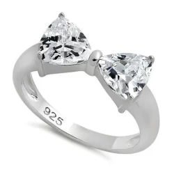 925 Sterling Silver Bow Trillion Cut Clear CZ Ring
