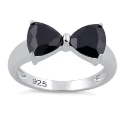 Alternative view of 925 Sterling Silver Bow Heart Cut Black CZ Ring