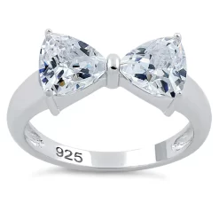 Alternative view of 925 Sterling Silver Bow Trillion Cut Clear CZ Ring