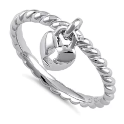 925 Sterling Silver Locked Heart Dangle Ring