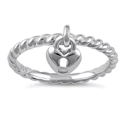 Alternative view of 925 Sterling Silver Locked Heart Dangle Ring