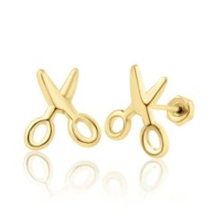 14 Karat Yellow Gold Scissors Stud Screw Back Earrings