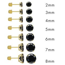 14 Karat Yellow Gold Black Round Simulated Stud Earring With Screw Back