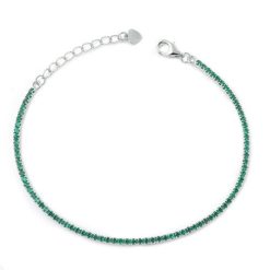 925 Sterling Silver Rhodium Plated Emerald Green CZ Tennis Bracelet