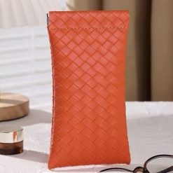 Simple Woven Leather Glasses Case Orange