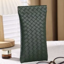 Simple Woven Leather Glasses Case Green