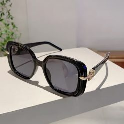 Black Oversized Sunglasses With Gold Details
