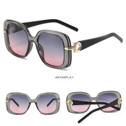 Alternative view of Gray-Gray-Pink Oversized Sunglasses With Gold Details