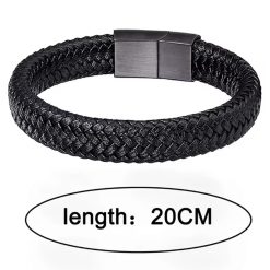 Alternative view of Black Leather Bracelet With Magnetic Closure 20cm