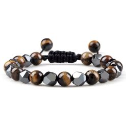 8mm Black Hematite And Tiger Eye Adjustable Bead Bracelet