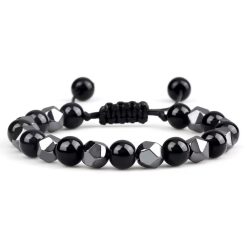 8mm Black And Onyx Hematite Adjustable Bead Bracelet