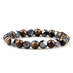 8mm Black Hematite And Tiger Eye Bead Bracelet