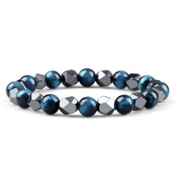 8mm Black Hematite And Blue Tiger Eye Bead Bracelet