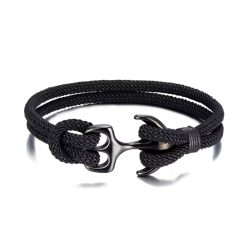 Anchor Double Strand Bracelets Black 8inc