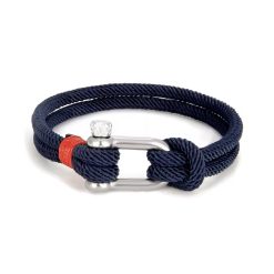 U Shape Double Strand Bracelet Silver/Dark Blue 7.5inc