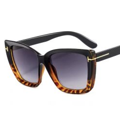 Black & Leopard/Grey Cat Eye Oversized Sunglasses