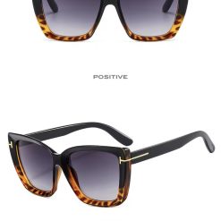 Alternative view of Black & Leopard/Grey Cat Eye Oversized Sunglasses