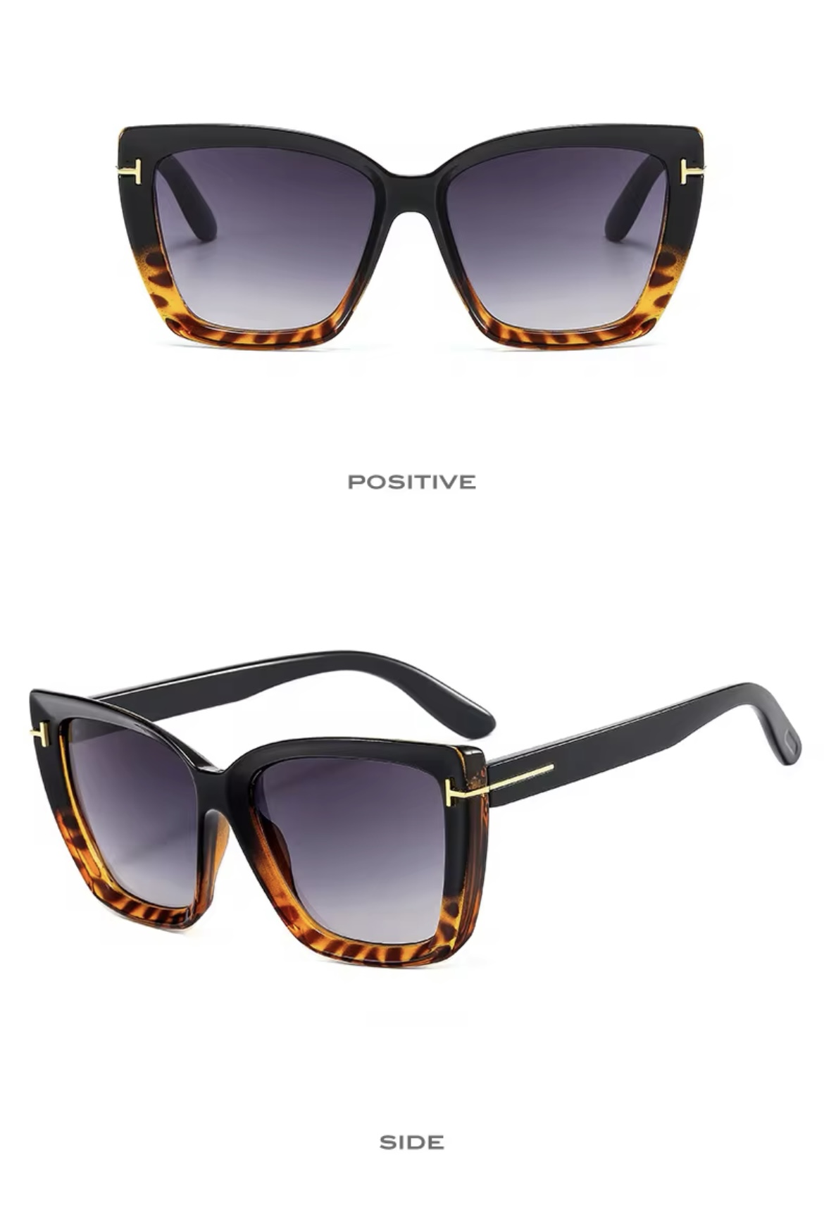 Black & Leopard/Grey Cat Eye Oversized Sunglasses - Image 2